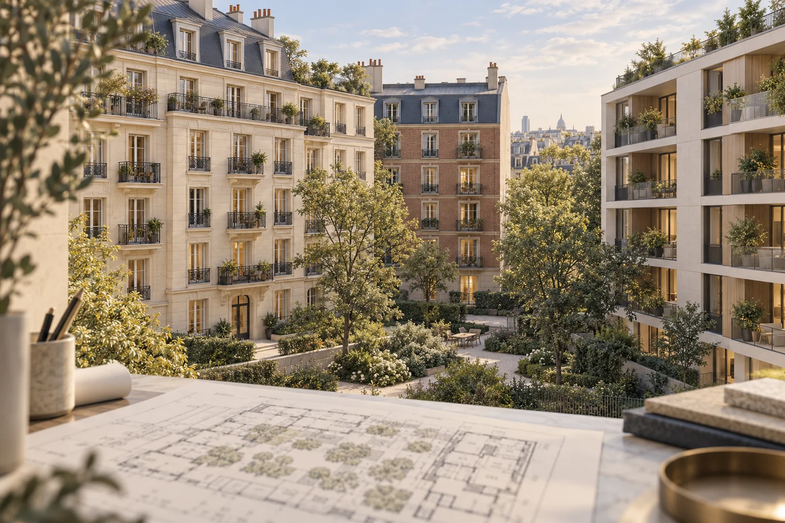 Illustration d’un ensemble de copropriétés françaises pour préparer diagnostics et rénovation